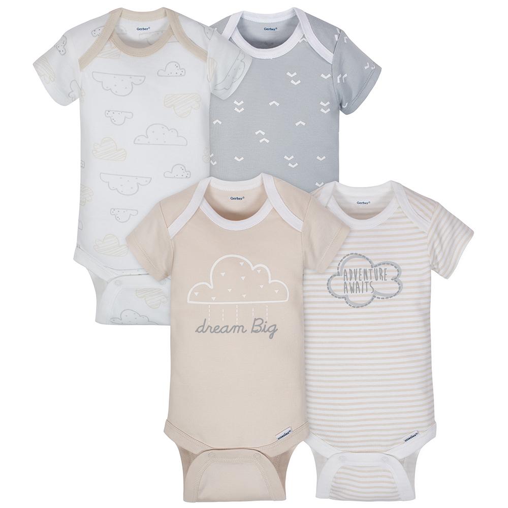 4-Pack Neutral Clouds Short Sleeve Onesies Bodysuits