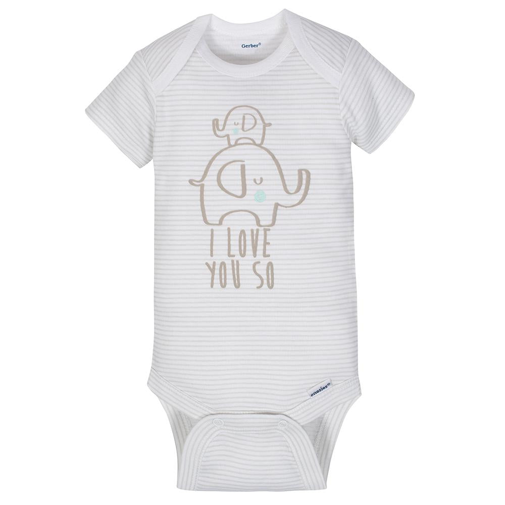 4-Pack Neutral Elephants Short Sleeve Onesies Bodysuits, additional view 2