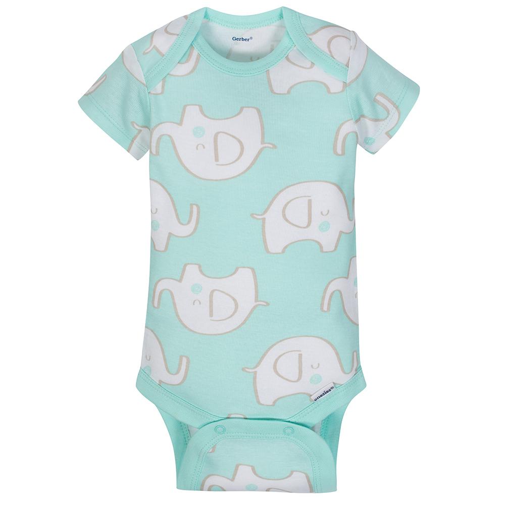 4-Pack Neutral Elephants Short Sleeve Onesies Bodysuits, additional view 3