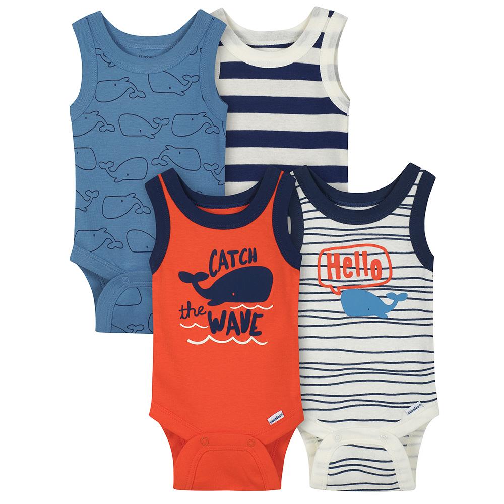 4-Pack Boys Whale Sleeveless Onesies Bodysuits
