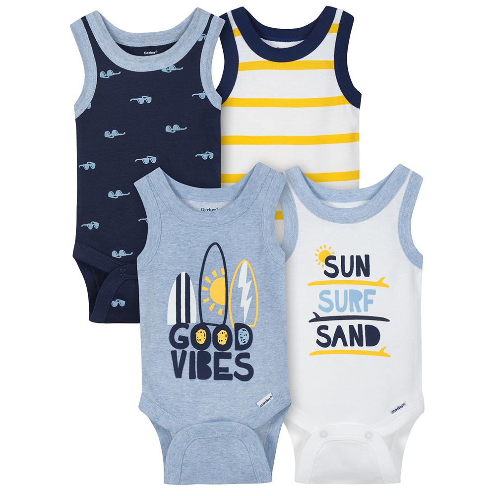 4-Pack Boys Surf Sleeveless Onesies Bodysuits