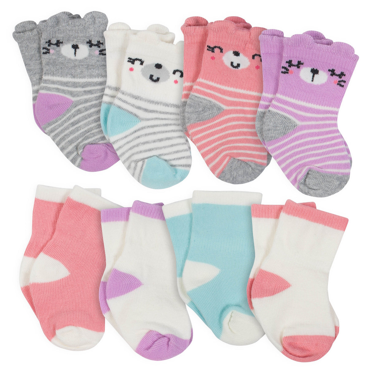 8-Pair Girls Animal Face Wiggle Proof Socks