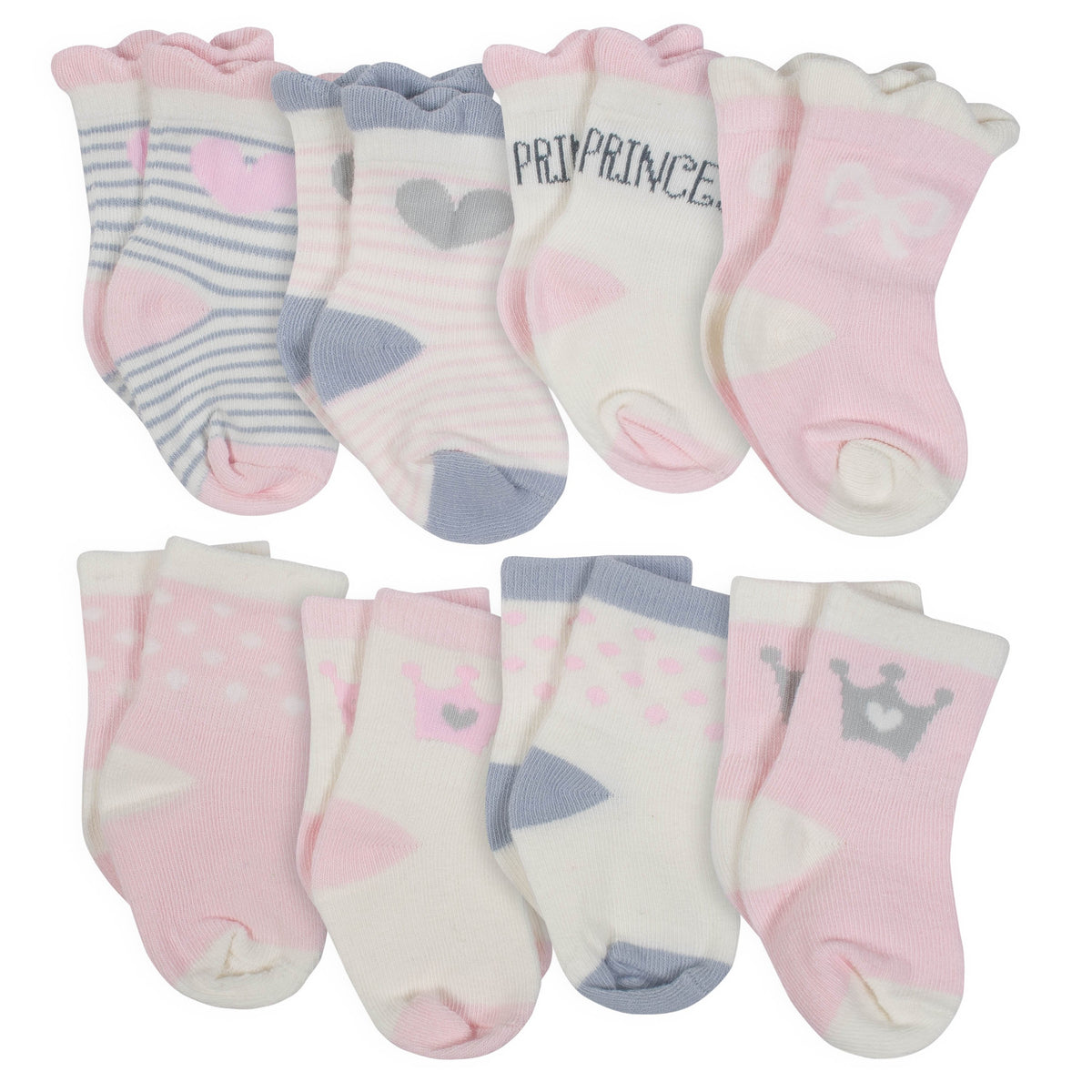 8-Pair Girls Princess Wiggle Proof Socks