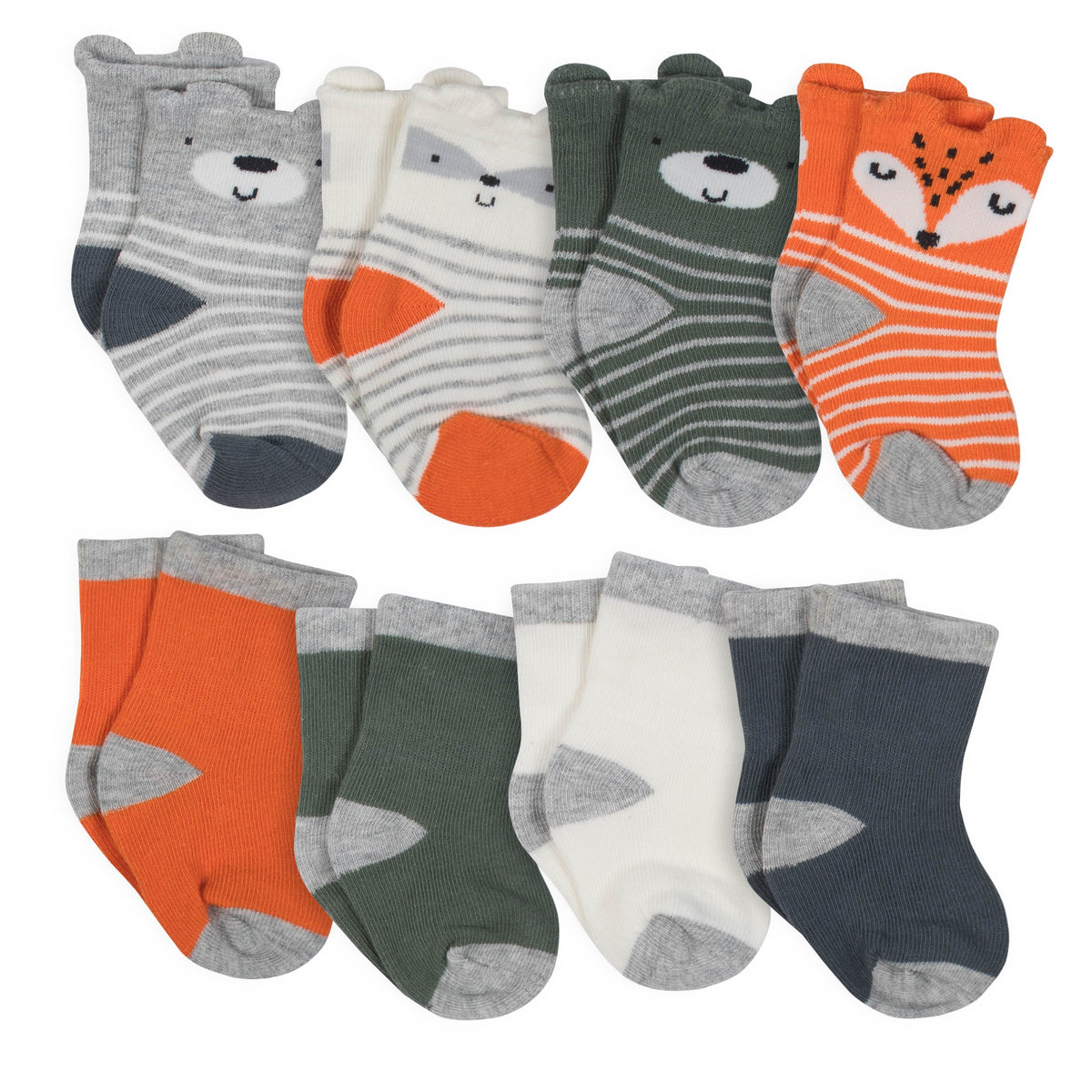 8-Pair Boys Animal Face Wiggle Proof Socks