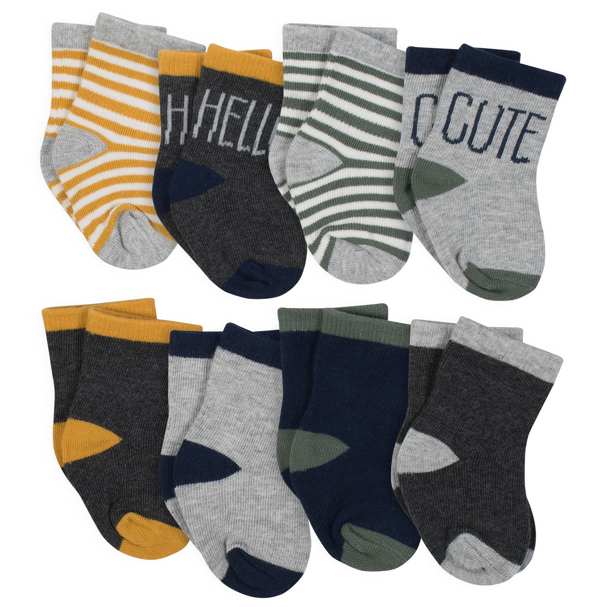 8-Pair Boys Hello Cute Wiggle Proof Socks