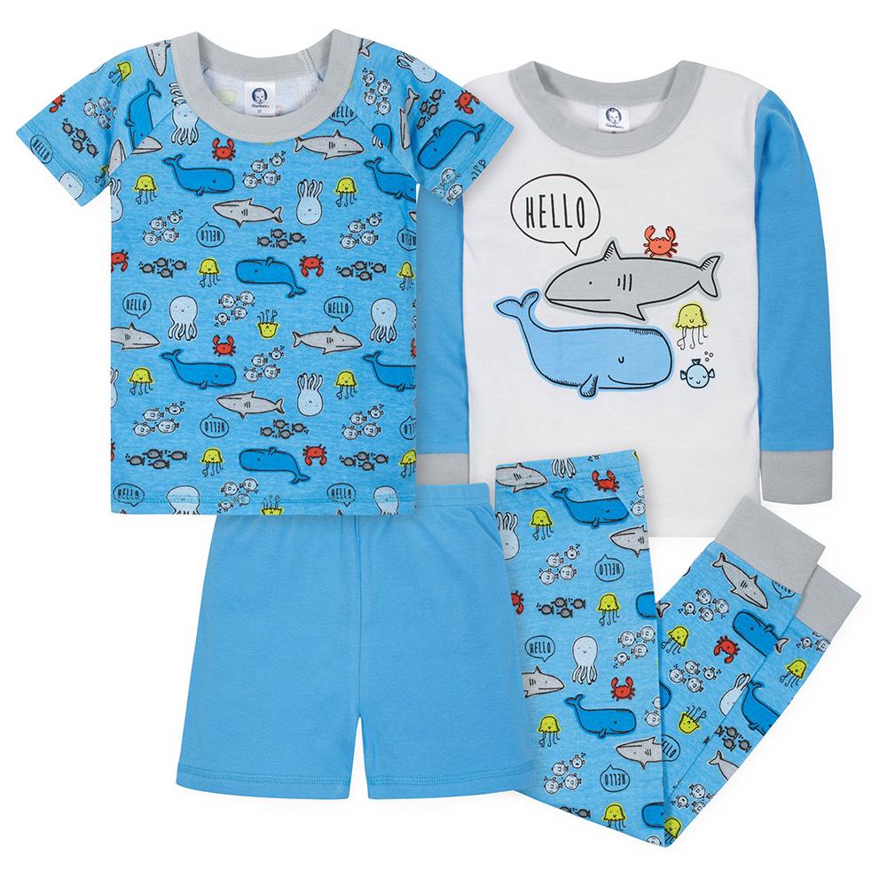 4-Piece Boys Shark Snug Fit Pajama Set