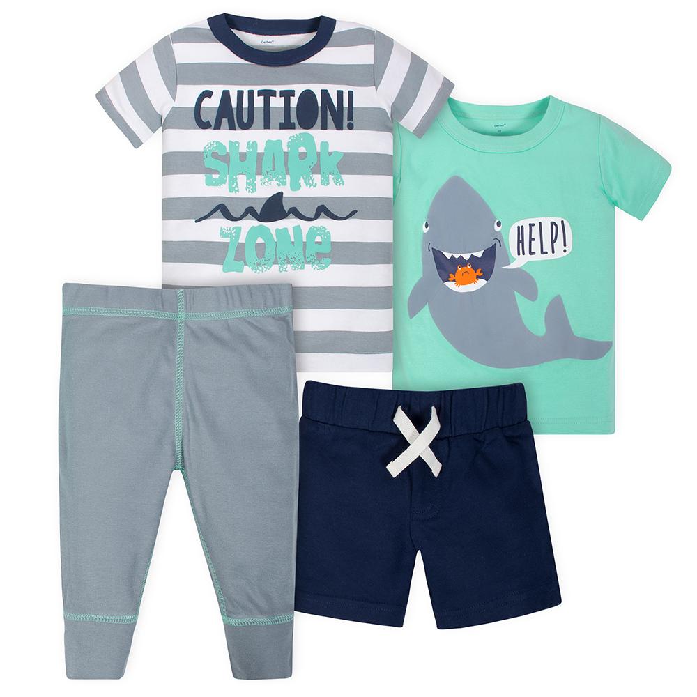 4-Piece Toddler Boys Shark Shirts, Shorts & Pants Set