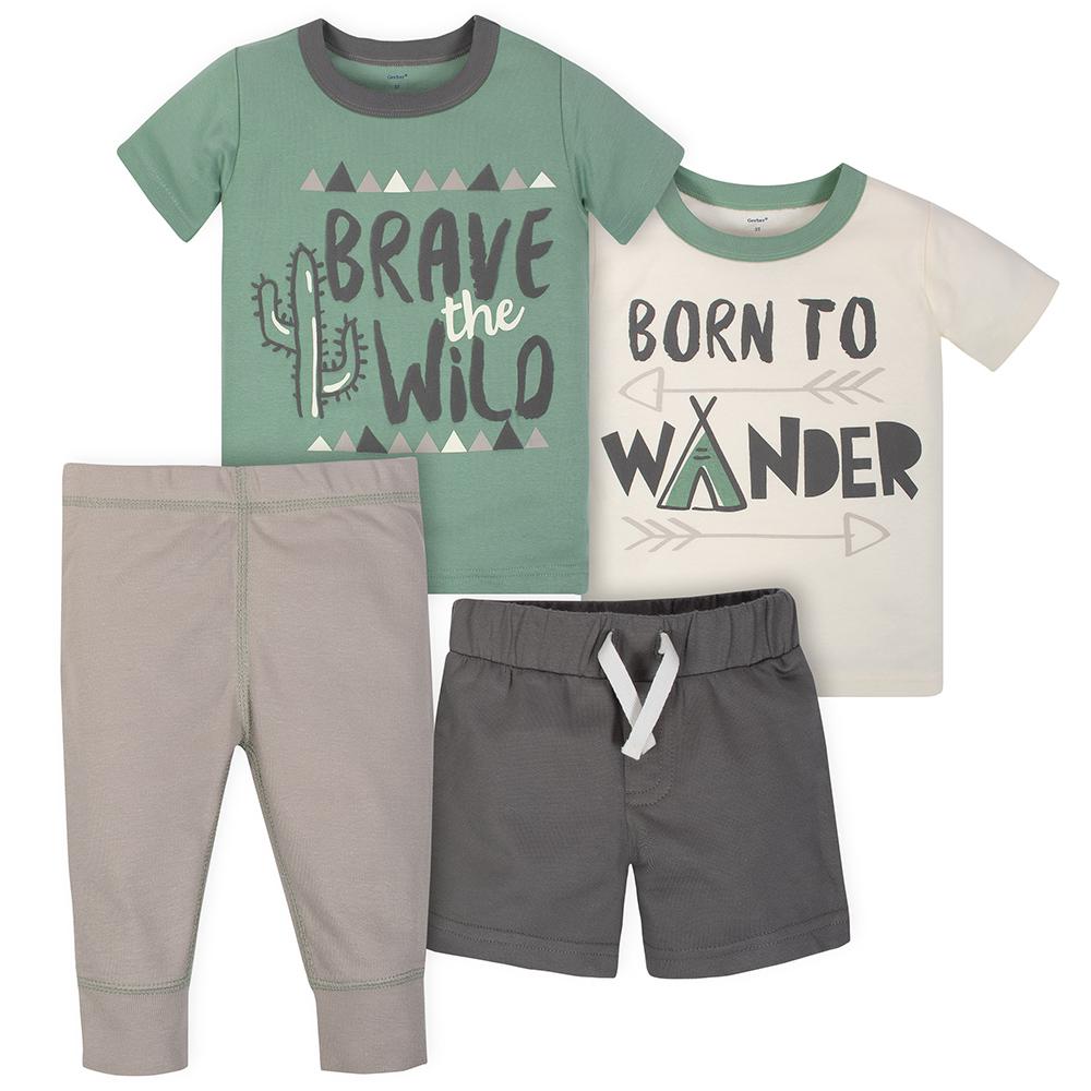 4-Piece Toddler Boys Born to Wonder Shirts, Shorts & Pants Set