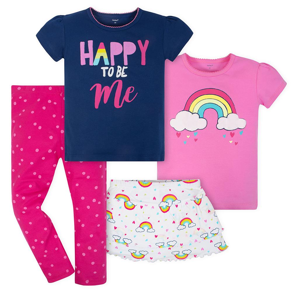 4-Piece Toddler Girls Rainbow Shirts, Pant & Skort Set