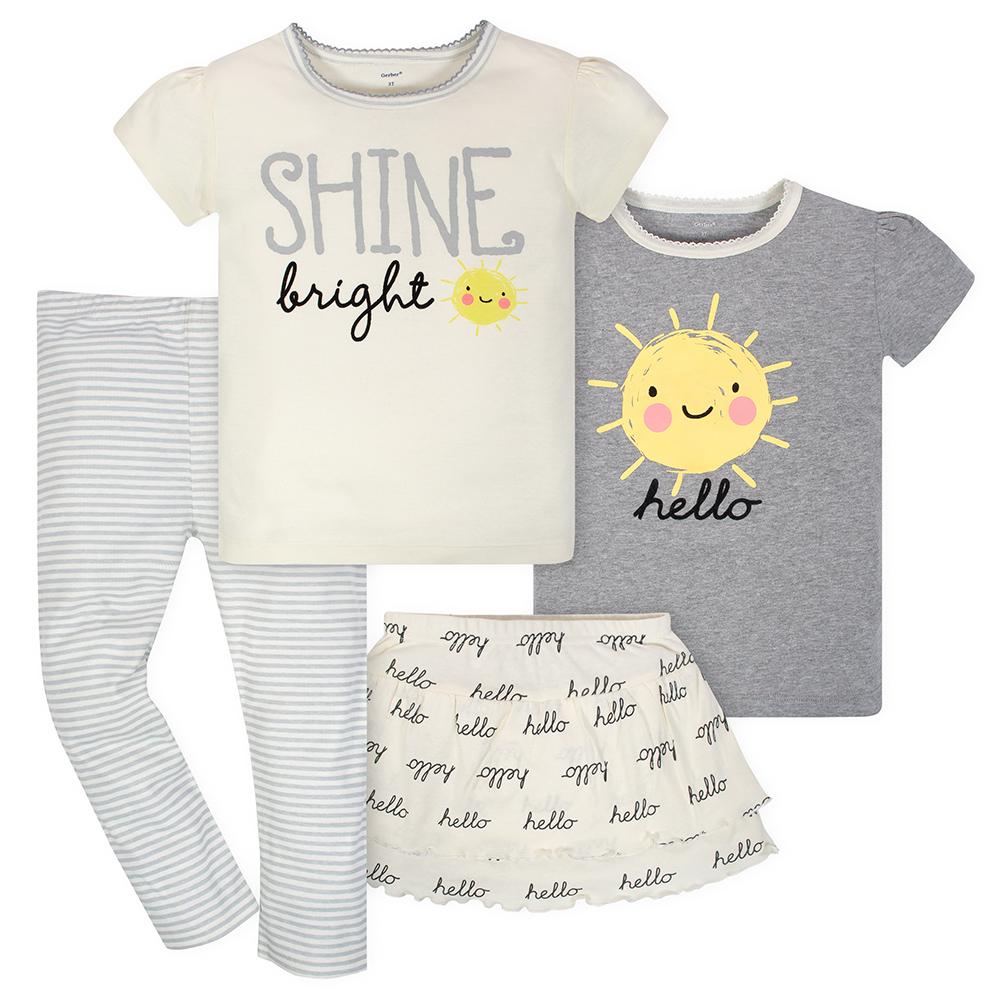 4-Piece Toddler Girls Sunshine Shirts, Pant & Skort Set