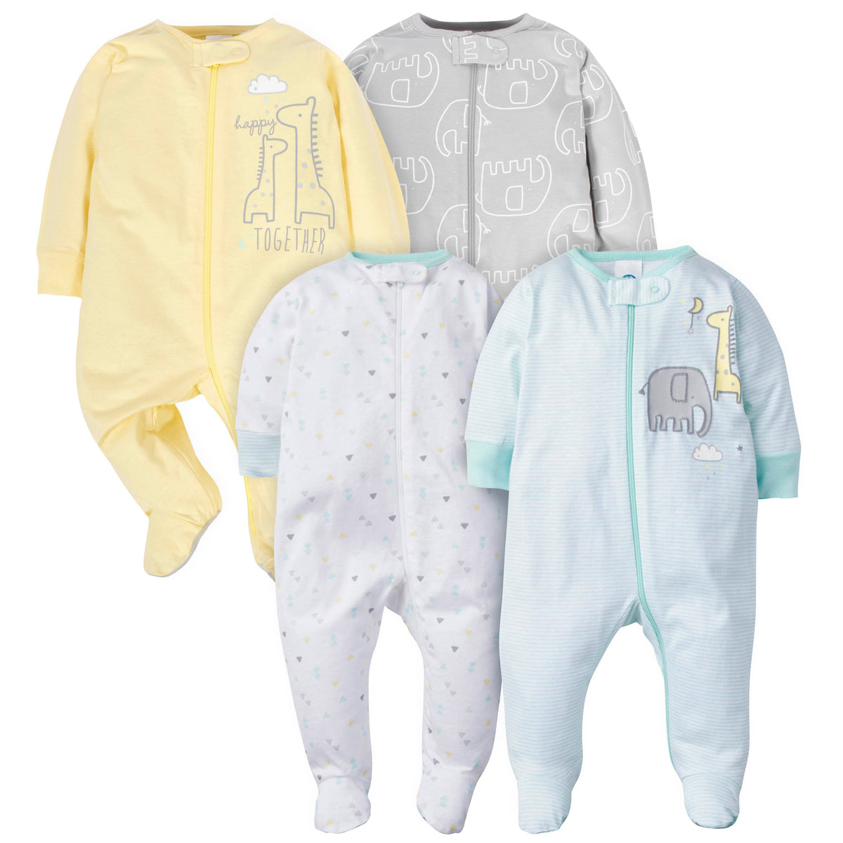 4-Pack Baby Neutral Animals Zip Front Sleep ‘N Plays