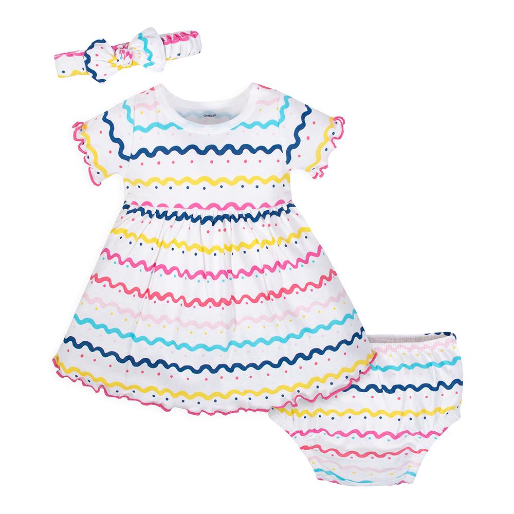 3-Piece Infant & Toddler Girls Doodles Dress, Diaper Cover & Headband Set