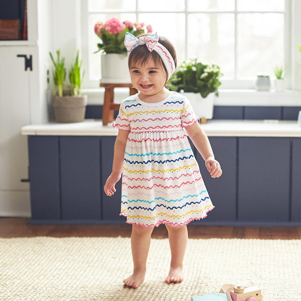 3-Piece Infant & Toddler Girls Doodles Dress, Diaper Cover & Headband Set, view 3