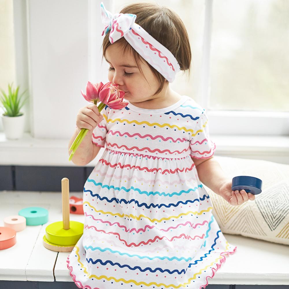 3-Piece Infant & Toddler Girls Doodles Dress, Diaper Cover & Headband Set, view 2