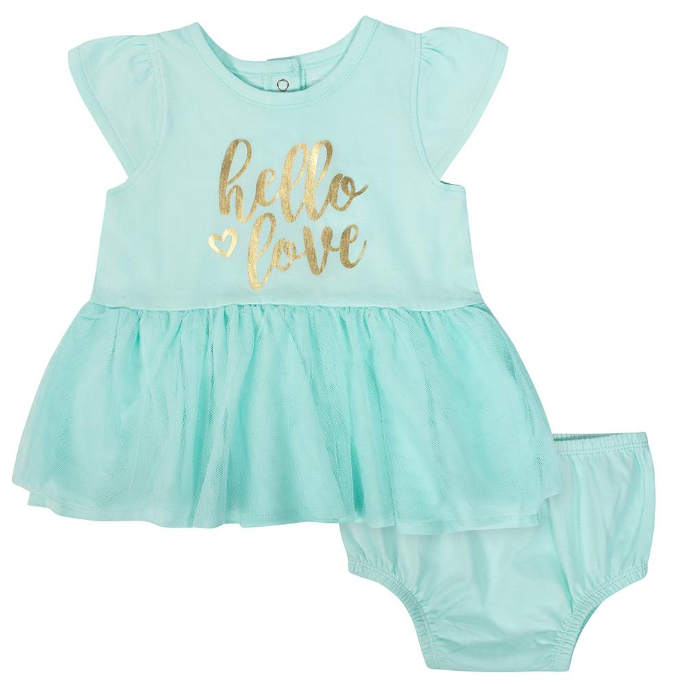 2-Piece Baby Girls Hello Love Cap Sleeve Dress with Diaper Cover