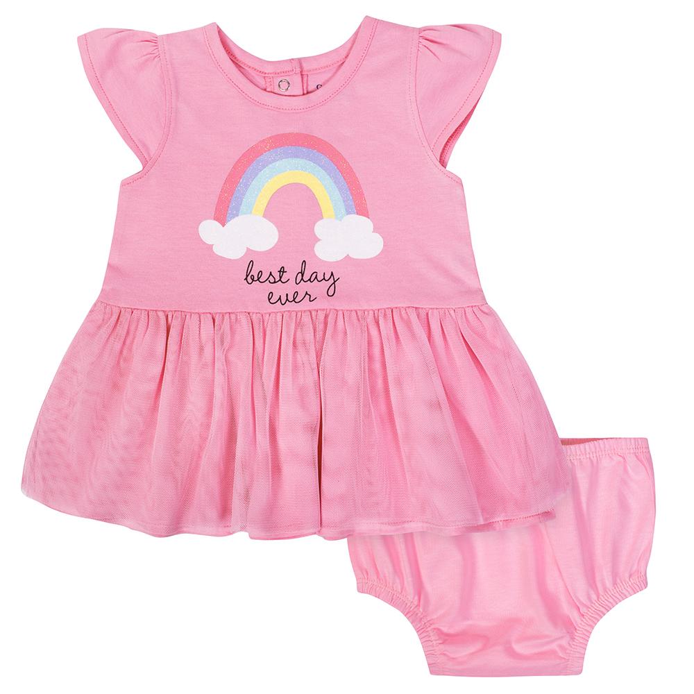 2-Piece Baby Girls Rainbow Cap Sleeve Dress with Diaper Cover