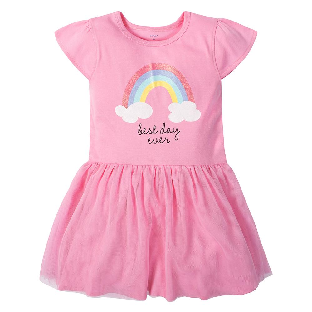 1-Piece Toddler Girls Rainbow Dress with Tulle Skirt