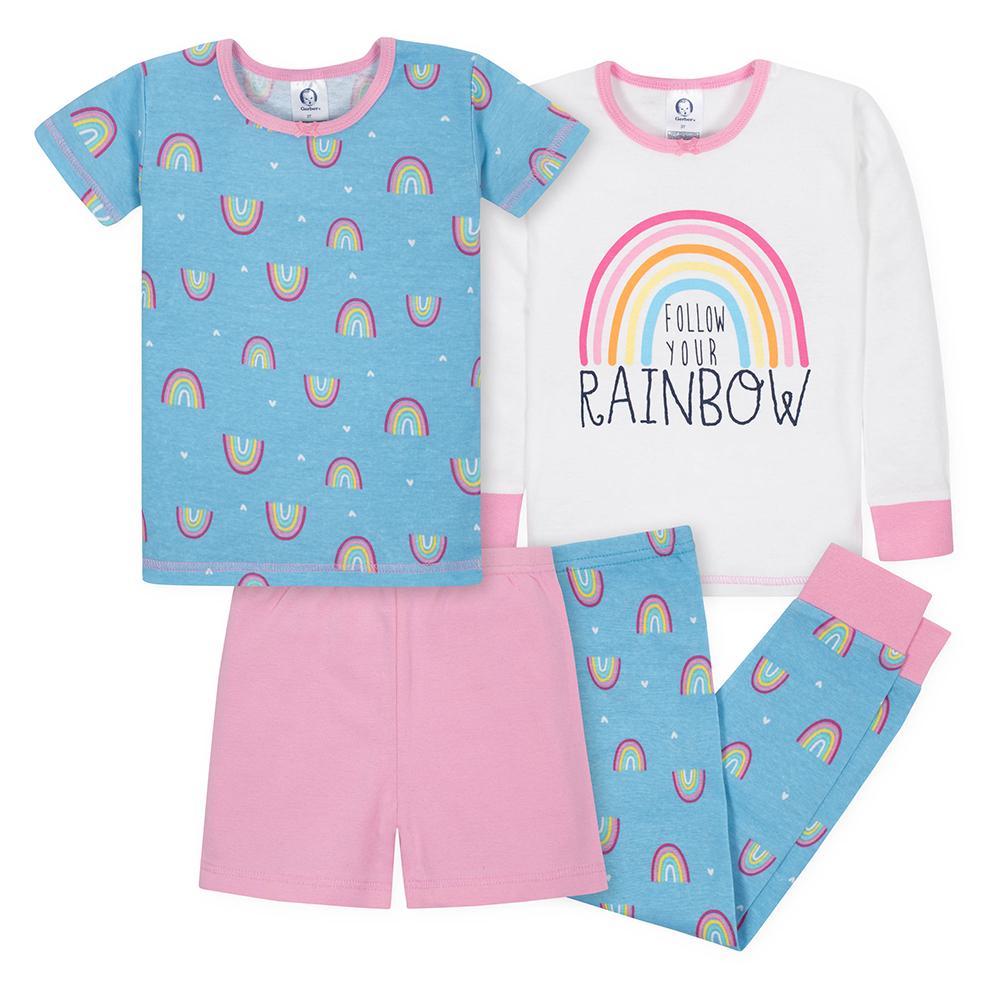4-Piece Girls Rainbow Snug Fit Pajama Set