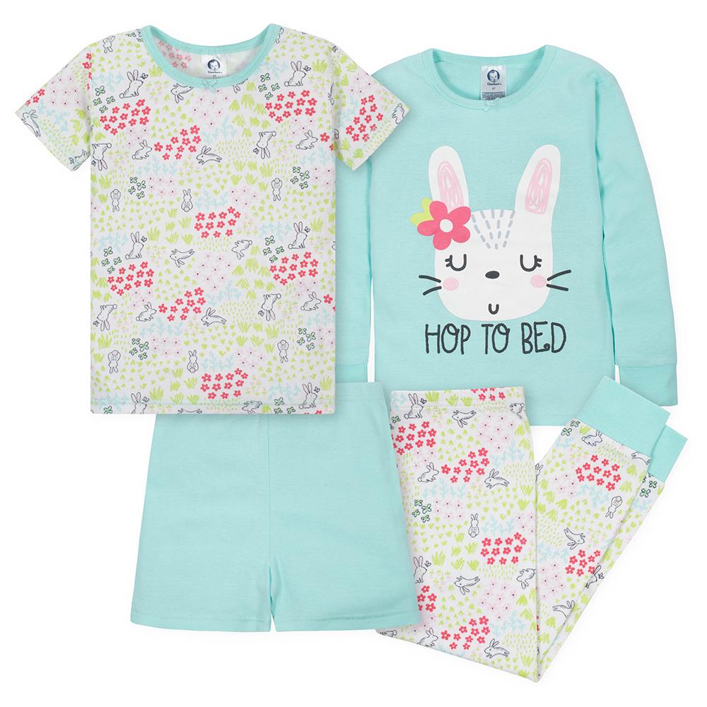 4-Piece Girls Bunny Snug Fit Pajama Set