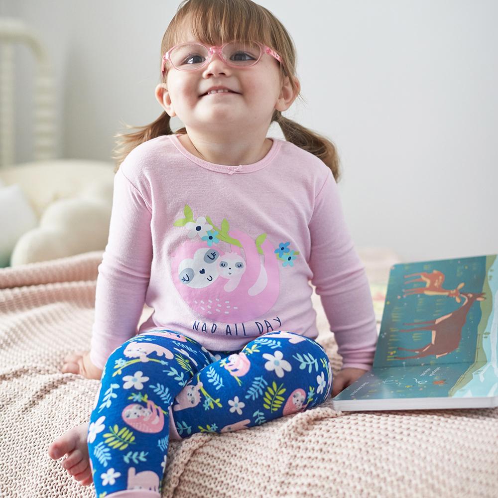 4-Piece Infant & Toddler Girls Sloths Snug Fit Pajama Set, view 2