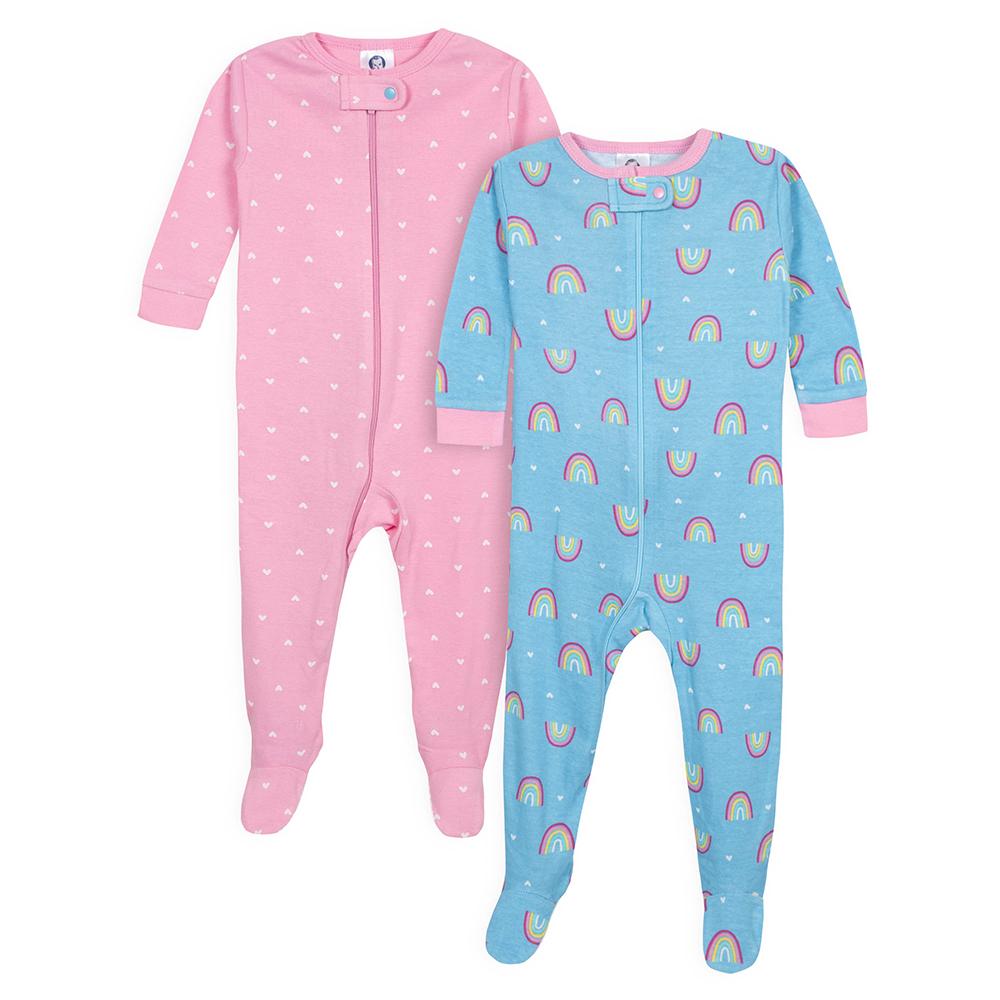 2-Pack Baby Girls Rainbows Snug Fit Footed Pajamas