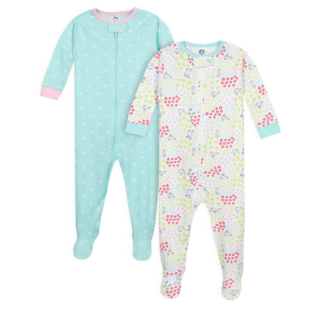2-Pack Baby Girls Bunny Snug Fit Footed Pajamas