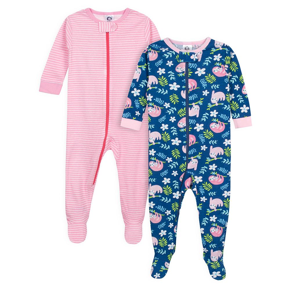 2-Pack Baby Girls Sloths Snug Fit Footed Pajamas