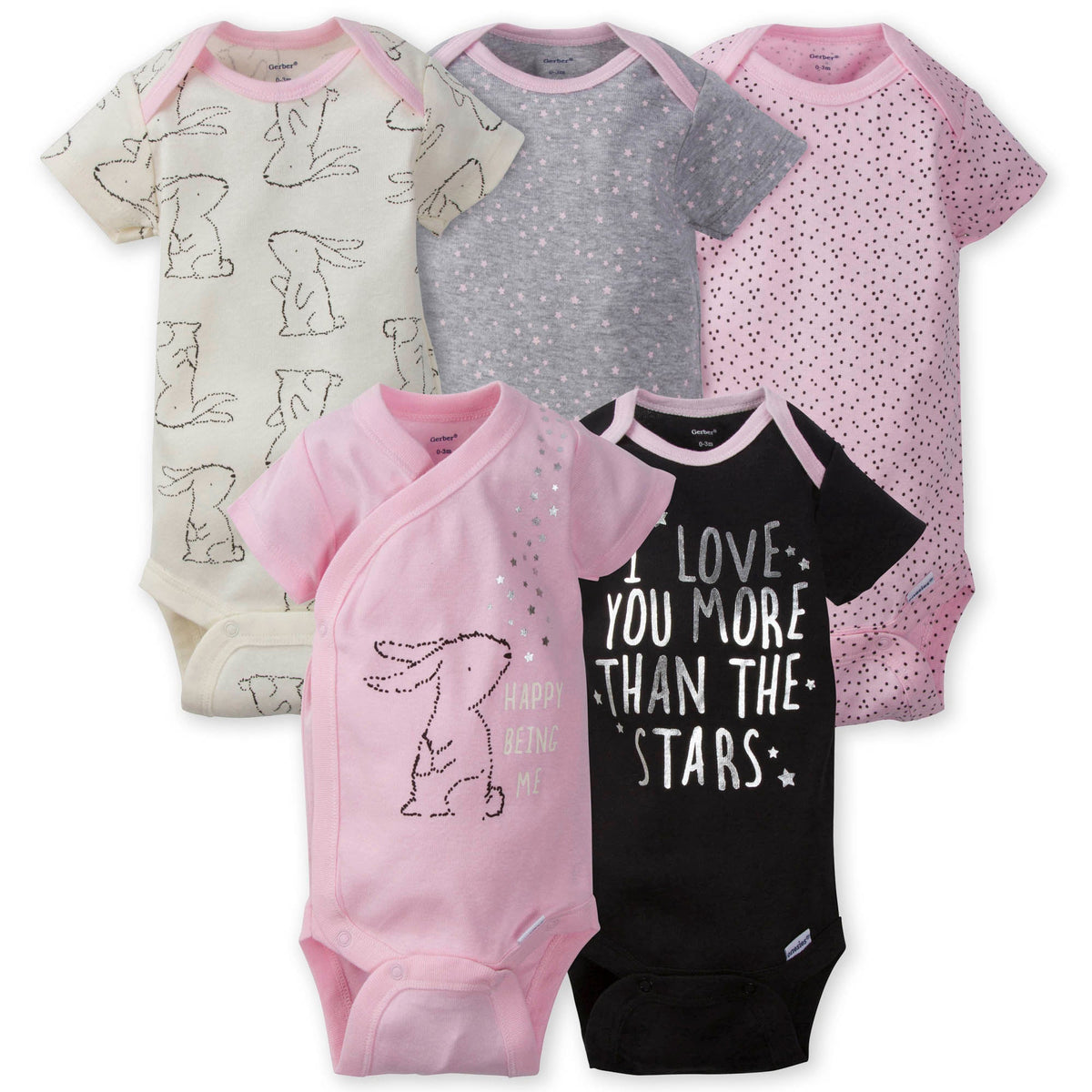 5-Pack Girls Bunny Short Sleeve Onesies Bodysuits