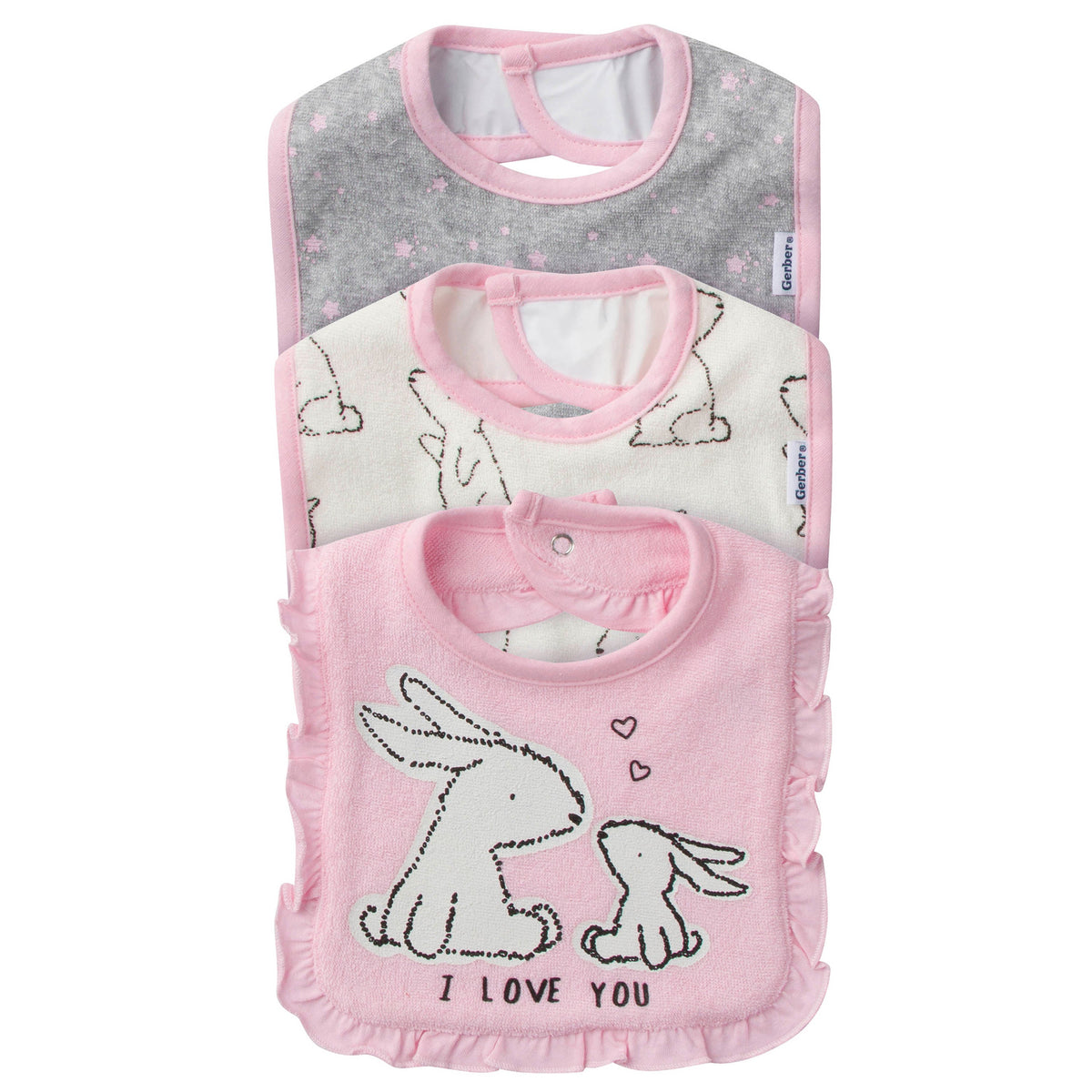3-Pack Girls Bunny Terry Bibs