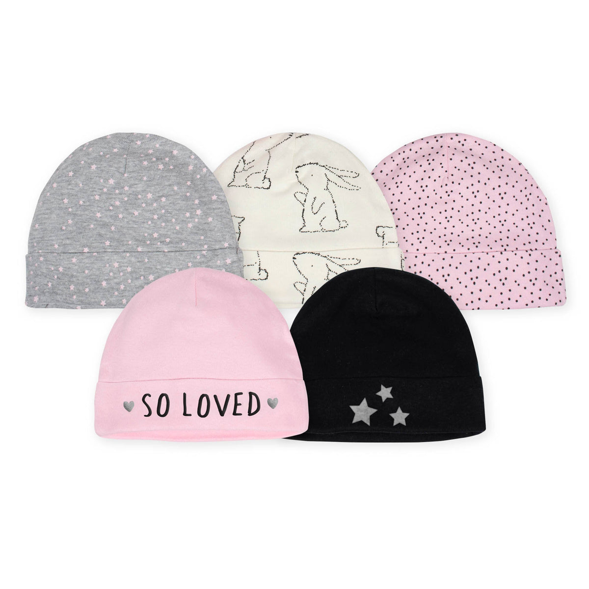 5-Pack Baby Girls Bunny Caps