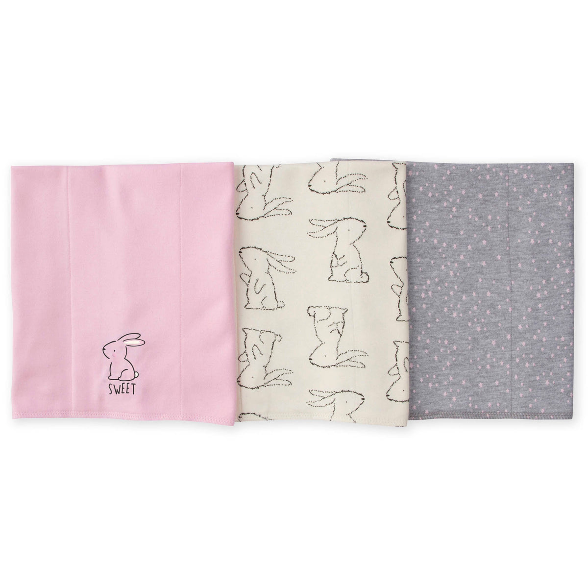 3-Pack Girls Bunny Knit Burp Cloths
