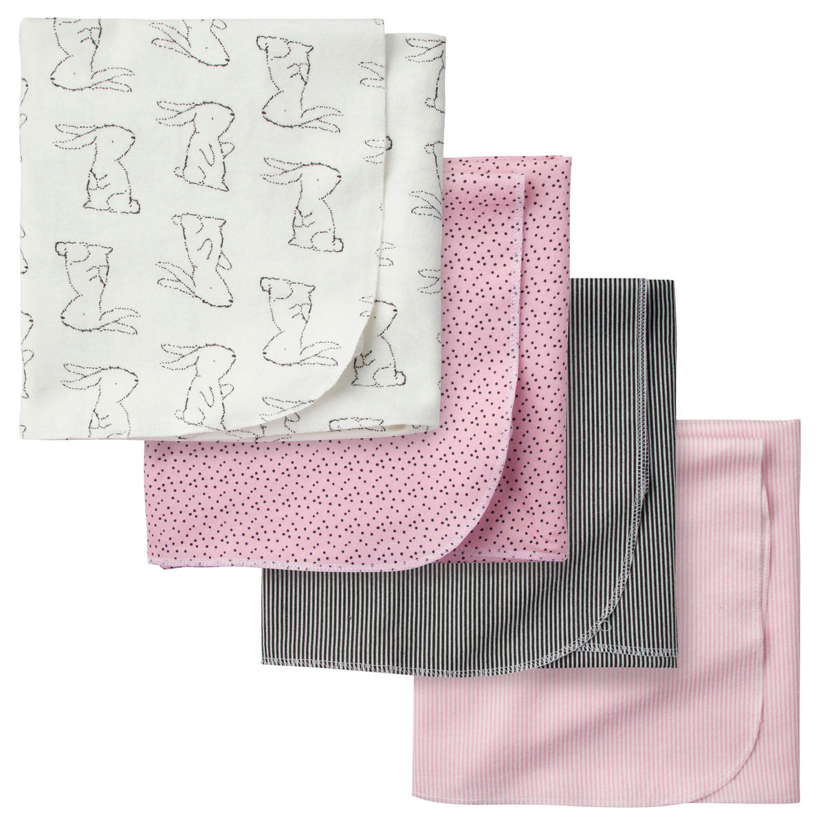 4-Pack Girls Bunny Flannel Receiving Blankets