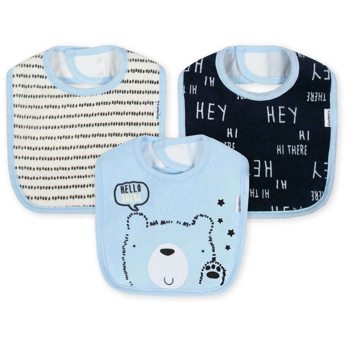 3-Pack Boys Bear Terry Bibs