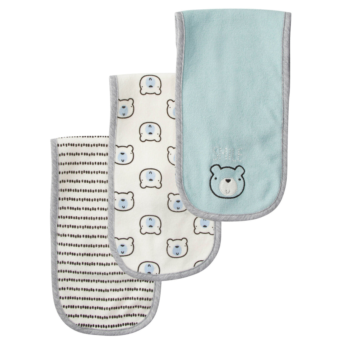 3-Pack Boys Bear Terry Burp Cloths