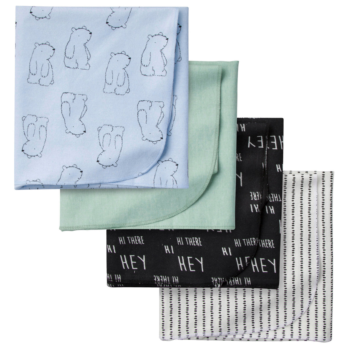 4-Pack Boys Bear Flannel Receiving Blankets