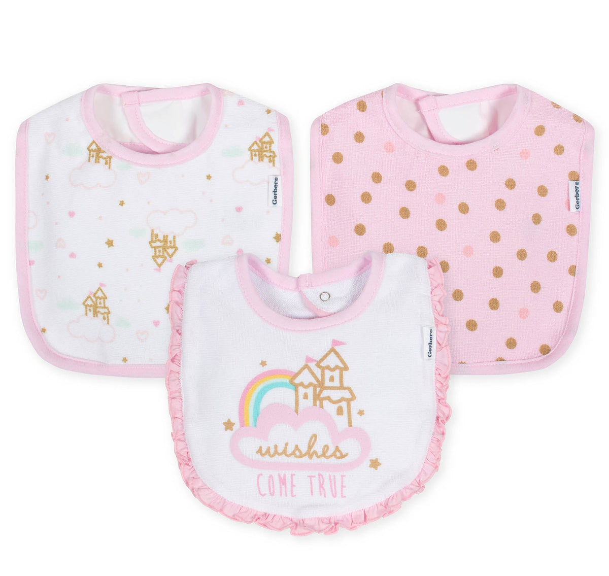3-Pack Girls Princess Castle Terry Bibs