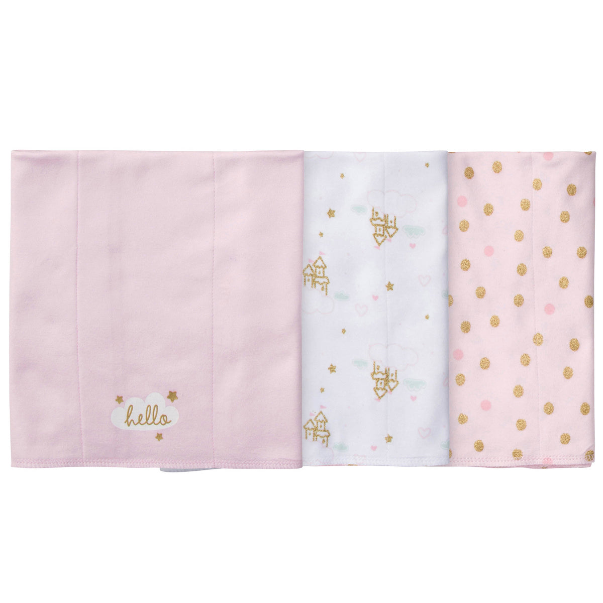 3-Pack Girls Princess Castle Knit Burp Cloths