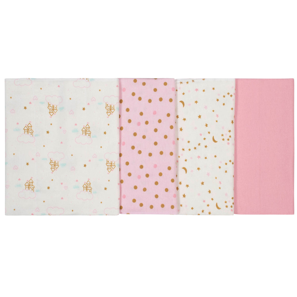 4-Pack Girls Princess Castle Flannel Burp Cloths