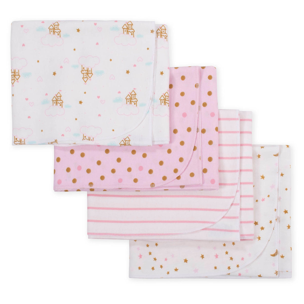 4-Pack Girls Princess Castle Flannel Receiving Blankets