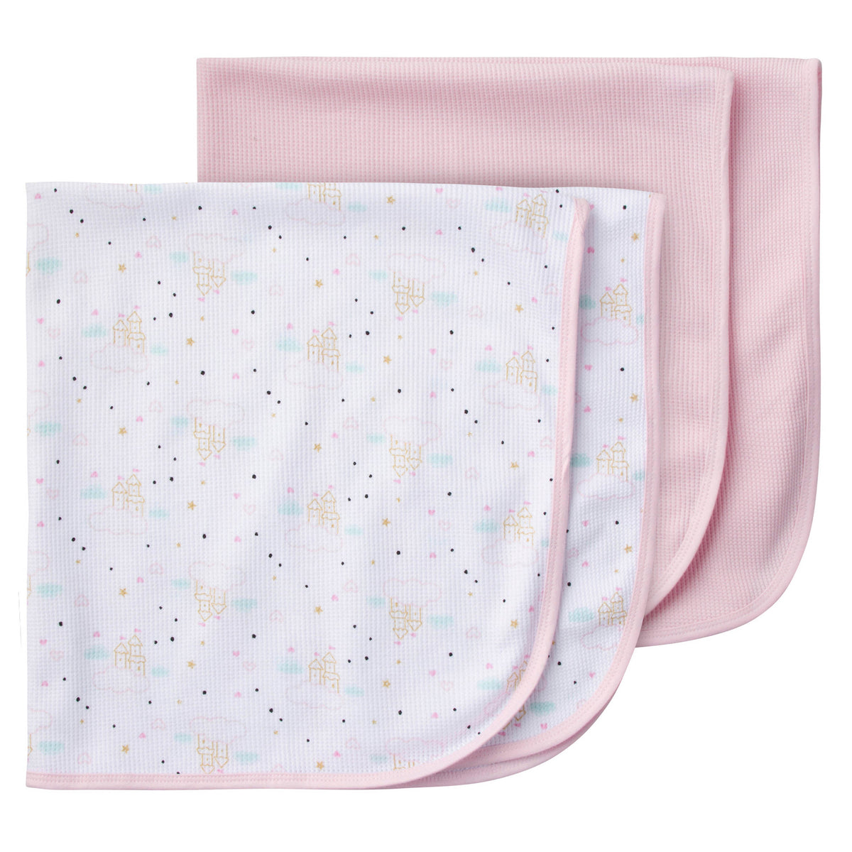 2-Pack Girls Princess Castle Thermal Receiving Blankets