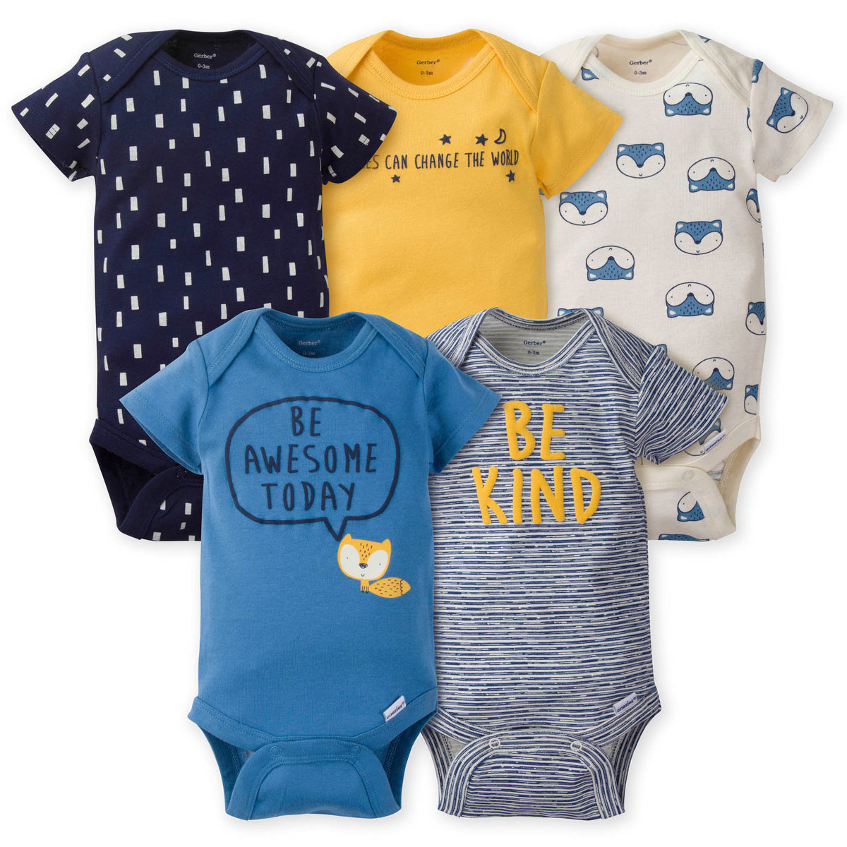 5-Pack Boys Fox Onesies Brand Short Sleeve Bodysuits
