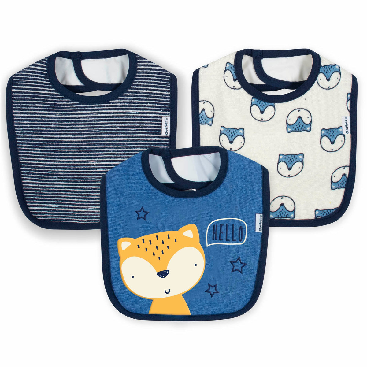 3-Pack Boys Fox Terry Bibs