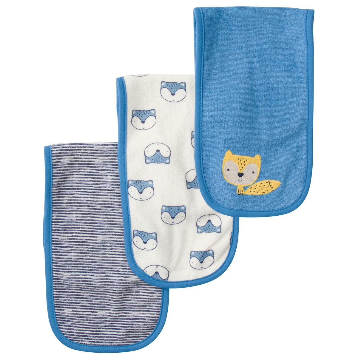 3-Pack Boys Fox Terry Burp Cloths