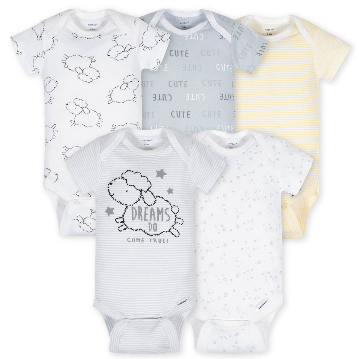 5-Pack Neutral Lamb Short Sleeve Onesies Bodysuits