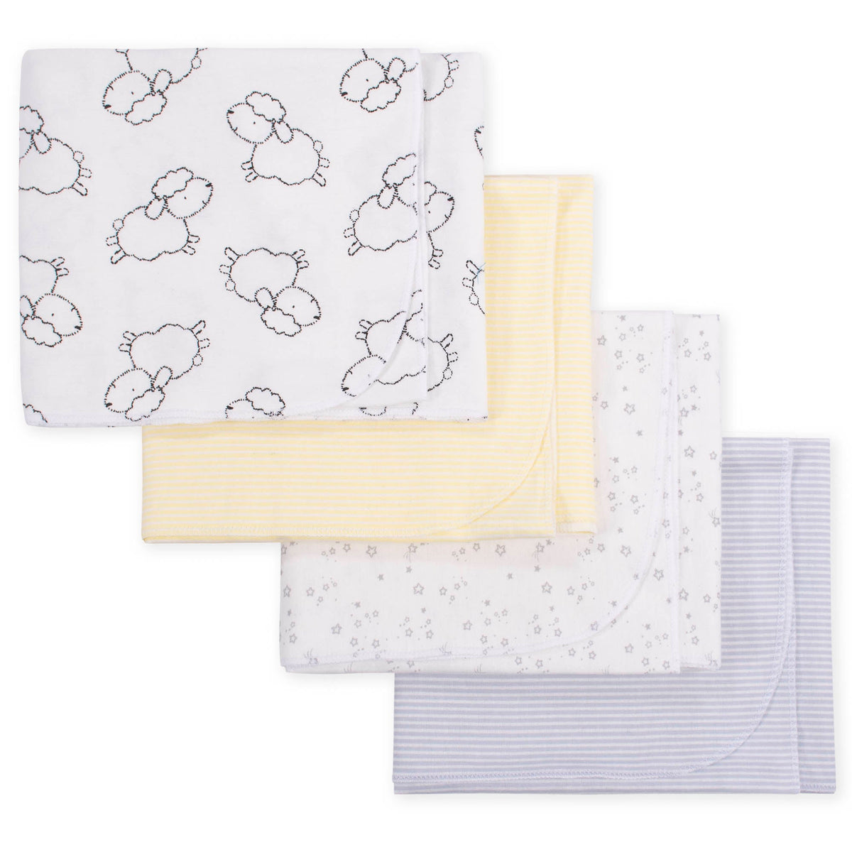 4-Pack Neutral Lamb Flannel Receiving Blankets