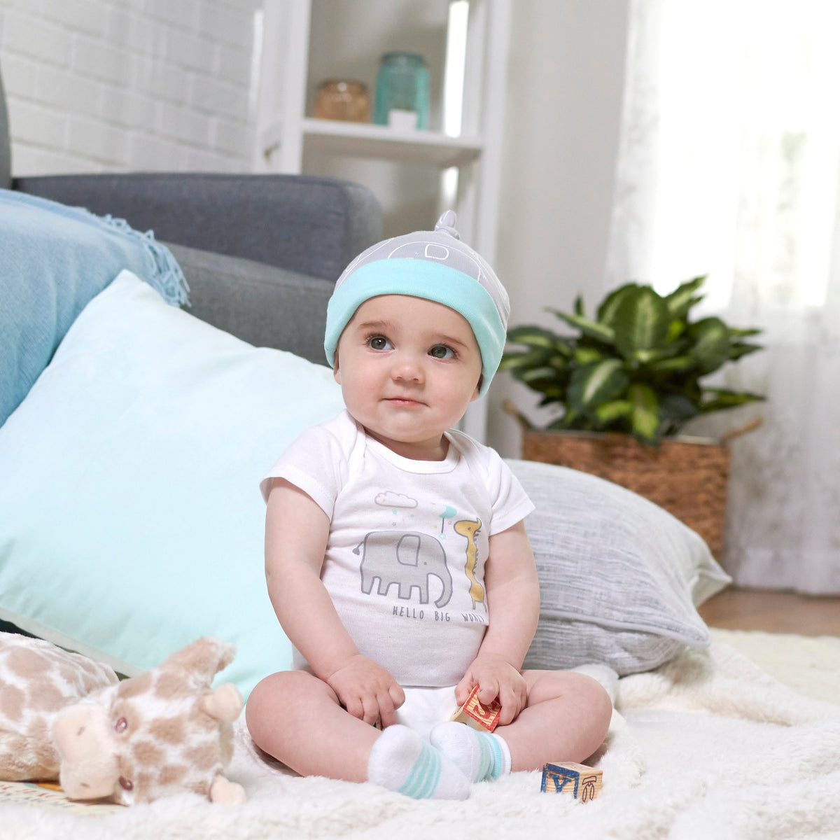 5-Pack Neutral Elephant Short Sleeve Onesies Bodysuits, lifestyle photo 3
