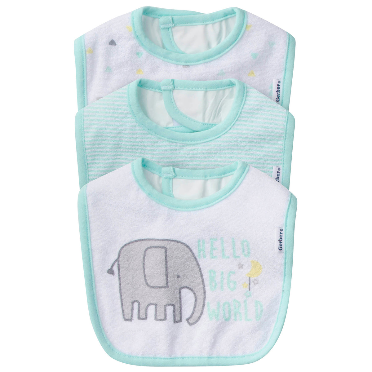 3-Pack Neutral Elephant Terry Bibs