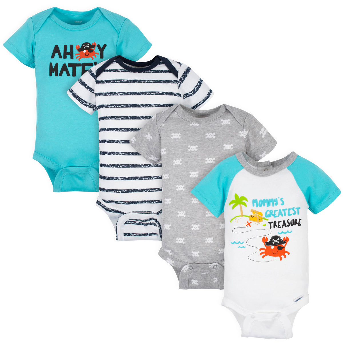 4-Pack Boys Pirate Short Sleeve Onesies Bodysuits