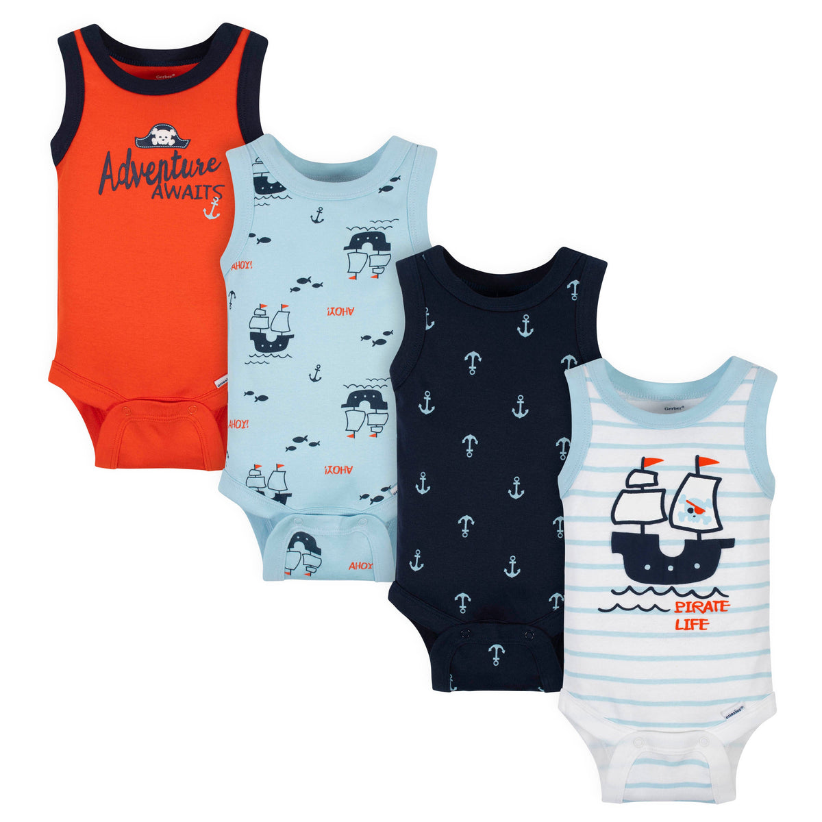 4-Pack Boys Pirate Tank Onesies Bodysuits