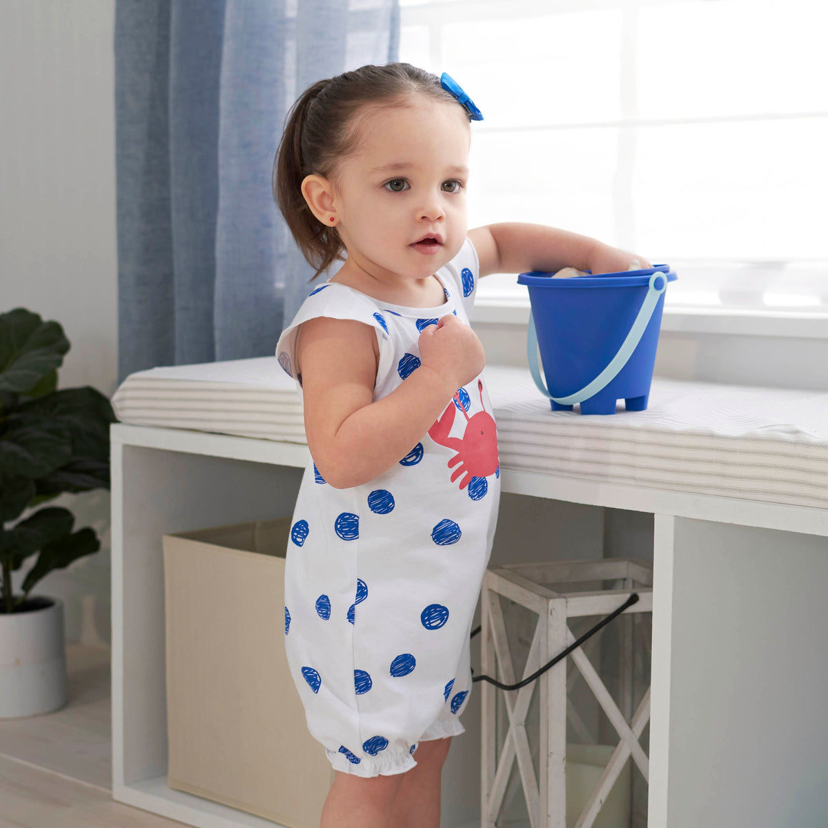 2-Pack Baby and Toddler Girls Crab Rompers, lifestyle photo 1